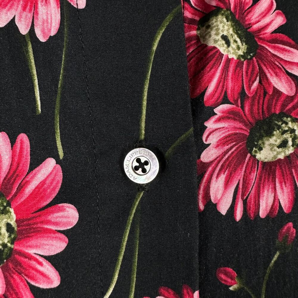 ADAM LIPPES Black Pink Floral Button Down Belted Shirt Dress Midi‎ Long Cotton - Picture 4 of 7